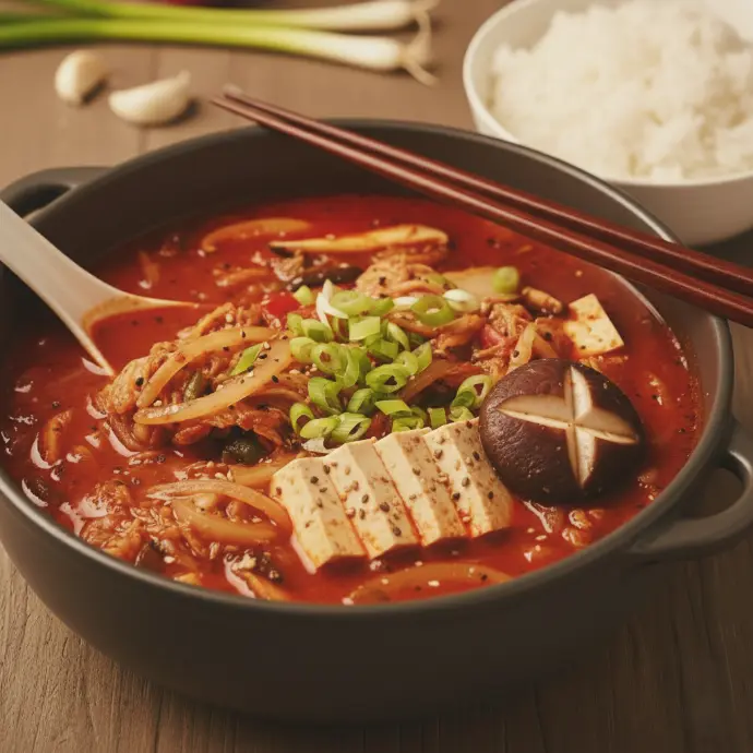 Kimchi-Eintopf mit Tofu und Reis Kimchi-Eintopf mit Tofu und Reis