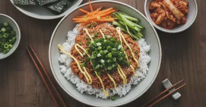 Koreanisch gewürzter Thunfisch Deopbap mit PANJANS Kimchi