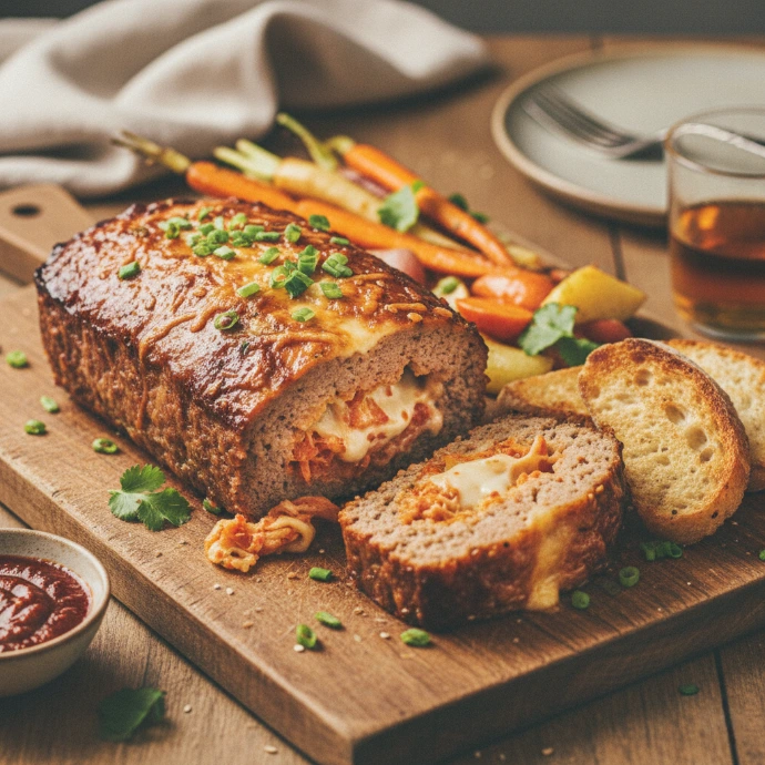 Deutsches Hackbraten-Rezept mit moderner Kimchi-Käse-Füllung – ein herzhaftes Hauptgericht für die ganze Familie