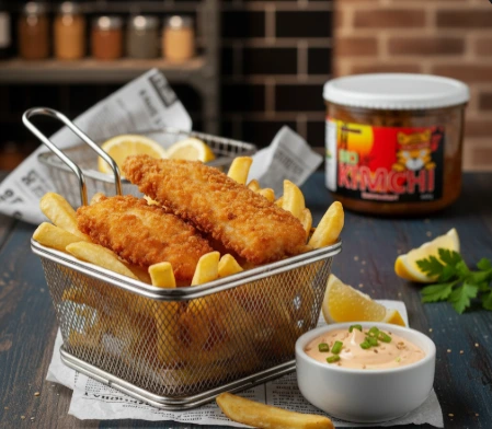 Fish and Chips mit PANJANS Kimchi Mayonnaise