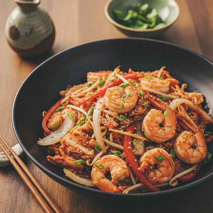 Kimchi-Garnelen aus dem Wok