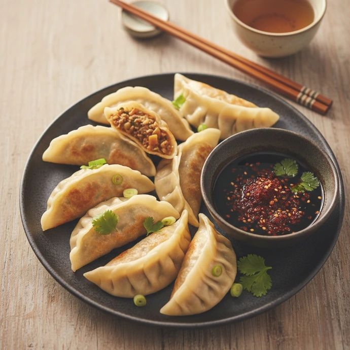 Koreanische Teigtaschen (Mandu); gefüllt mit Kimchi-Hackfleisch